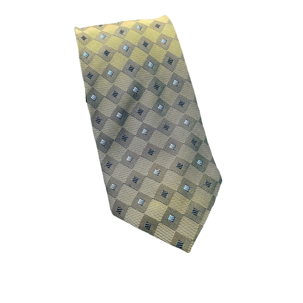 Valerio Garati Mens Silk Handmade Tie Antique Gold Geometric Extra Long 3.5 x 61